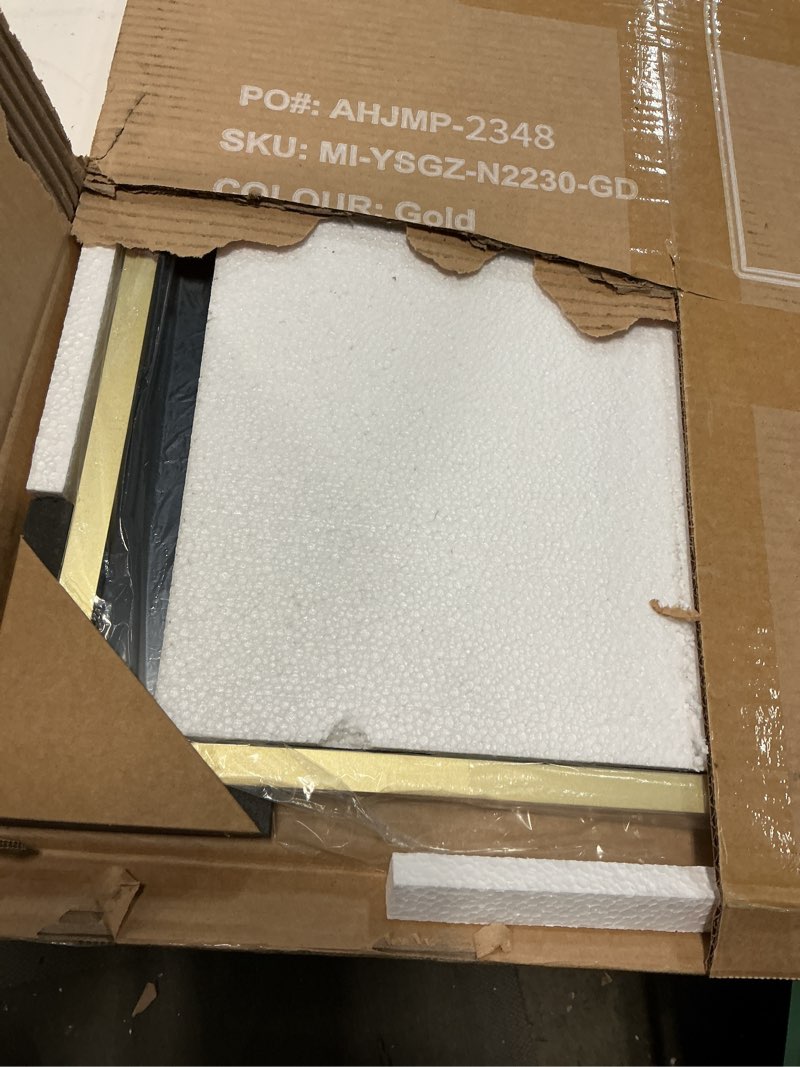 Condition photo showing Good Condition for newbulig 22"x30" arched wall mirror, bathroom mirrors for over sink, gold|matte metal framed vanity mirror with tempered glass, entryway, living room, bedroom glod-arched 22"l x 30"w