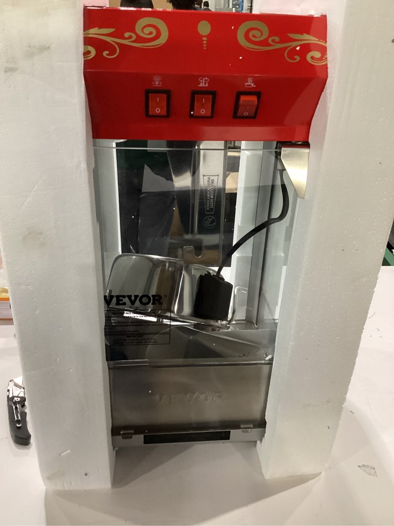 Condition photo showing Good Condition for VEVOR Commercial Popcorn Machine, 8 Oz Kettle, 850 W Countertop Popcorn Maker for 48 Cups per Batch, Theater Style Popper with 3-Switch Control Steel Frame Tempered Glass Doors 2 Scoops 2 Spoons, Red 8OZ Tabletop Red