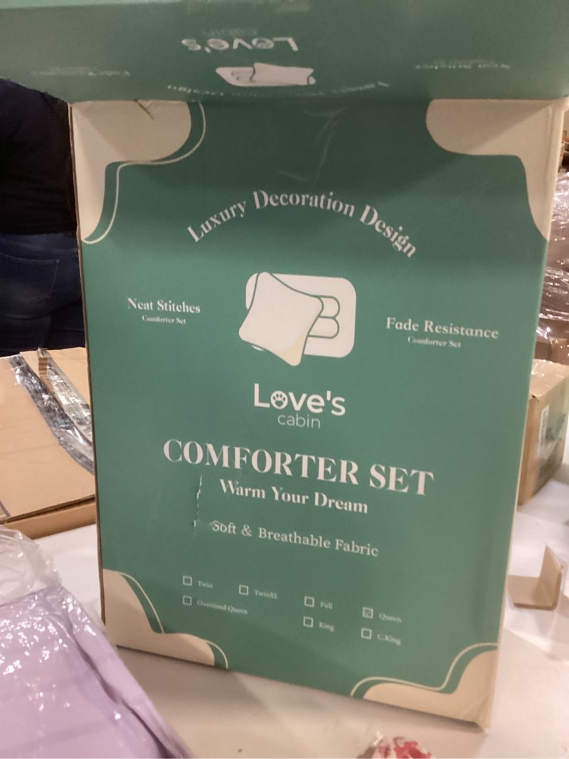 Condition photo showing As Is for Love's cabin Seersucker Lavender Queen Comforter Set 7 Pieces, All Season Bedding Set, Queen Bed in a Bag Comforter Set with Comforter, Flat Sheet, Fitted Sheet, Pillowcase and Pillow Sham Queen (88"X88") Lavender