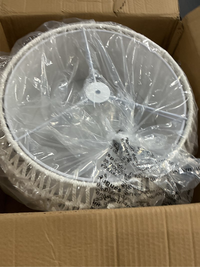 Condition photo showing Good Condition for 18 inch white 3 light rattan chandelier rattan farmhouse light fixture woven pendant lights fabric shade boho chandelier for kitchen dinning room 18"-white-drum
