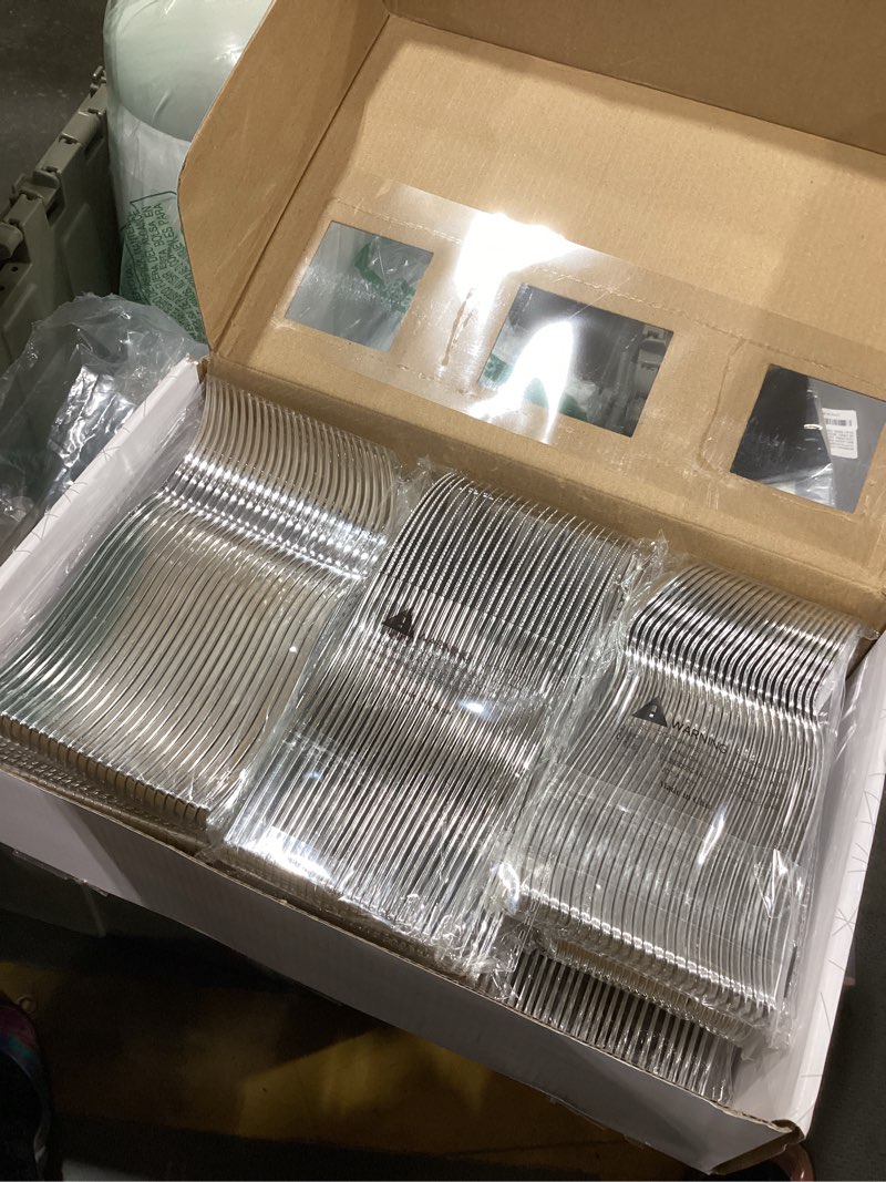 Condition photo showing New/Like New for wdf 300 pieces silver plastic silverware - plastic silverware heavy duty - 100 forks 100 knives 100 spoons - disposable silver cutlery perfect for party/wedding/christmas silver - modern