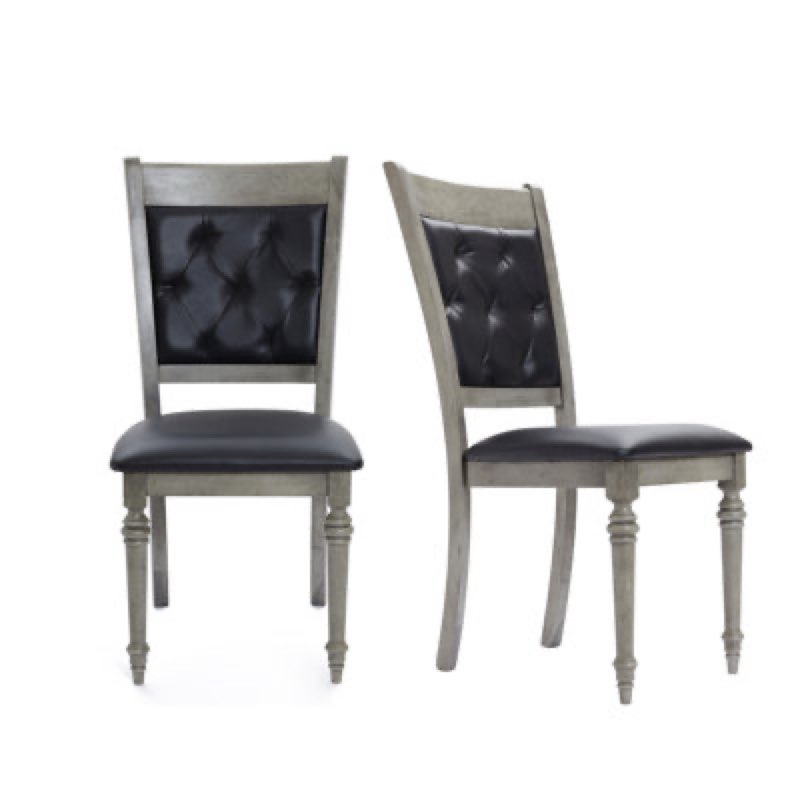 Heckson Gray Wood and Black Faux Leather Tufted Upholstered side chair 