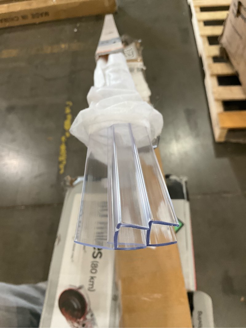 Condition photo showing As Is for shower door seal strip, 2 pcs 3/8" x 77" frameless glass door side seal for 3/8 inch glass, clear door sweep to stop leaks and create water barrier