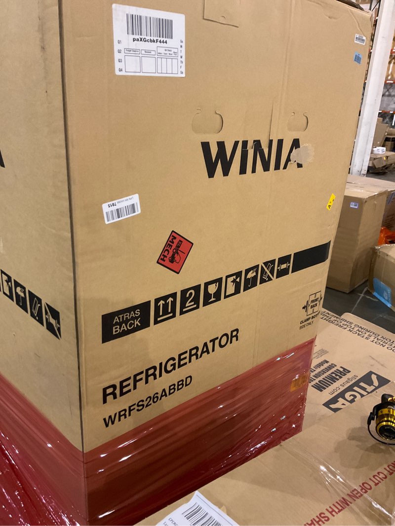 Condition photo showing As Is for WRFS26ABBD French Door Non-Dispenser Refrigerator, 26.1 Cu.Ft, Black