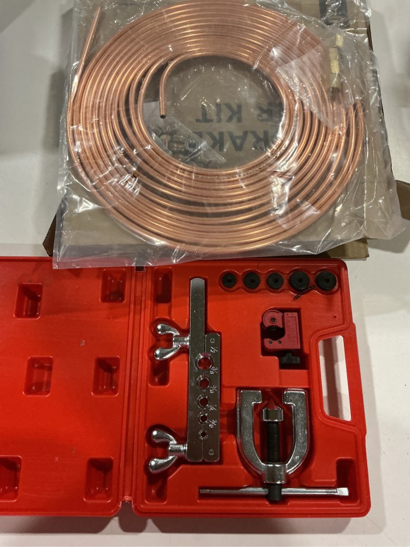 Condition photo showing Good Condition for 25 ft 1/4" copper coated brake line kit (includes 16 fittings and 4 unions brake line fittings) + brake line double & single flaring tool kit 1/4" brake lines