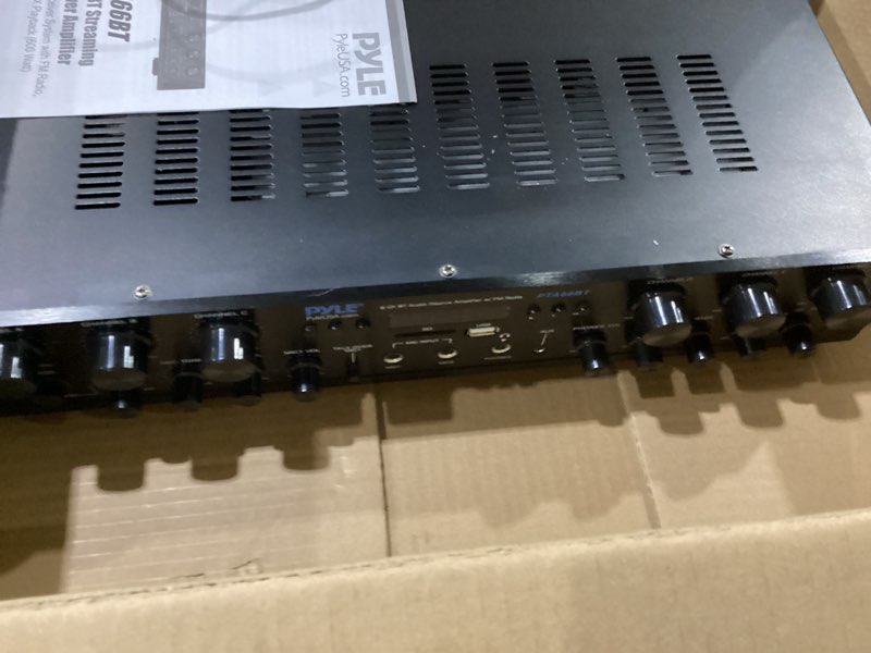 Condition photo showing As Is for not tested ****pyle bluetooth home audio amplifier - 6 channel stereo receiver amp, 600 watt power, commercial or karaoke with mic talkover, headphone jack, 1/4'' microphone in, usb sd aux rca fm radio