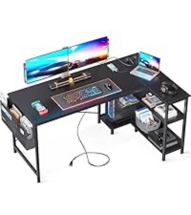 ODK Computer Desk with Keyboard Tray, 55 inch Home Office Desk with Drawers, Modern Work Study PC Desk with Monitor Shelf, Black