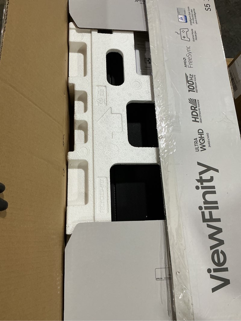 Condition photo showing As Is for doesnt power on no power cord samsung 34" viewfinity s50gc series ultrawide qhd monitor, 100hz, 5ms, hdr10, amd freesync, ultrawide screen, eye care, thin bezels, pip, pbp, ls34c50dganxza, 2023, black flat hdmi + dp