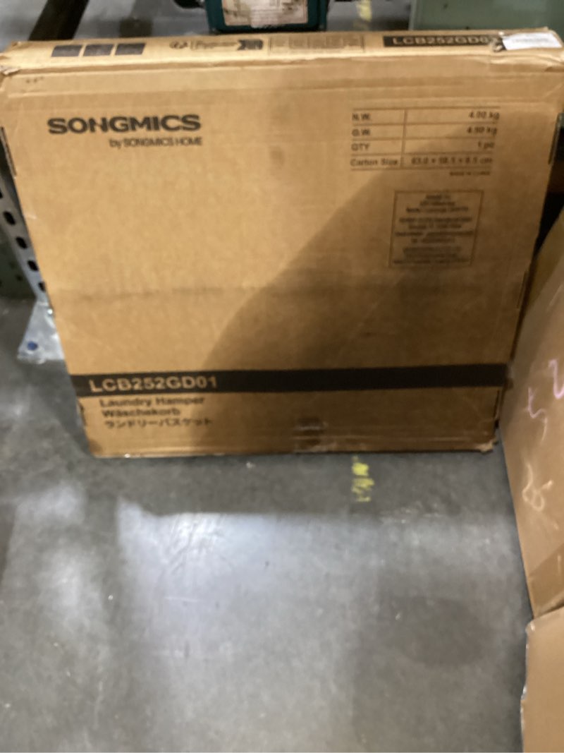 Condition photo showing New/Like New for songmics laundry hamper with lid, 110l clothes hamper with 2 removable liner bags, 6 mesh bags, wicker laundry basket, double laundry hamper for bathroom, 13 x 22.4 x 23.6 inches, gray ulcb52wg gray 110 l