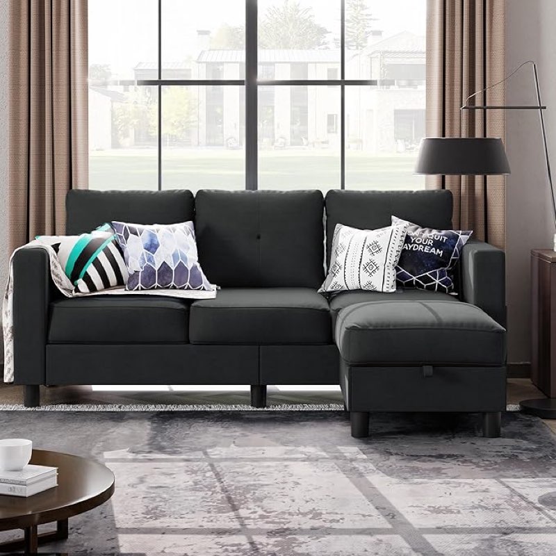 Shintenchi Convertible L-Shaped Sectional Sofa with Ottoman, 3-Seater Modern Linen Couch with Reversible Chaise and Armrest for Apartment, Office, Small Space (Incomplete)