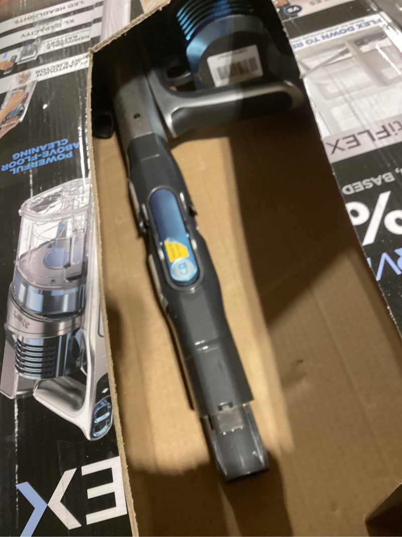 Condition photo showing As Is for Shark IZ462H Vertex Ultra Lightweight Cordless Stick Vacuum with DuoClean PowerFins, Crevice, Pet Multi-Tool, Anti-Allergen, Brush, Removable Handheld, Flex, 60 min Runtime, Blue, MultiFLEX Vertex FlexPro (60 min)