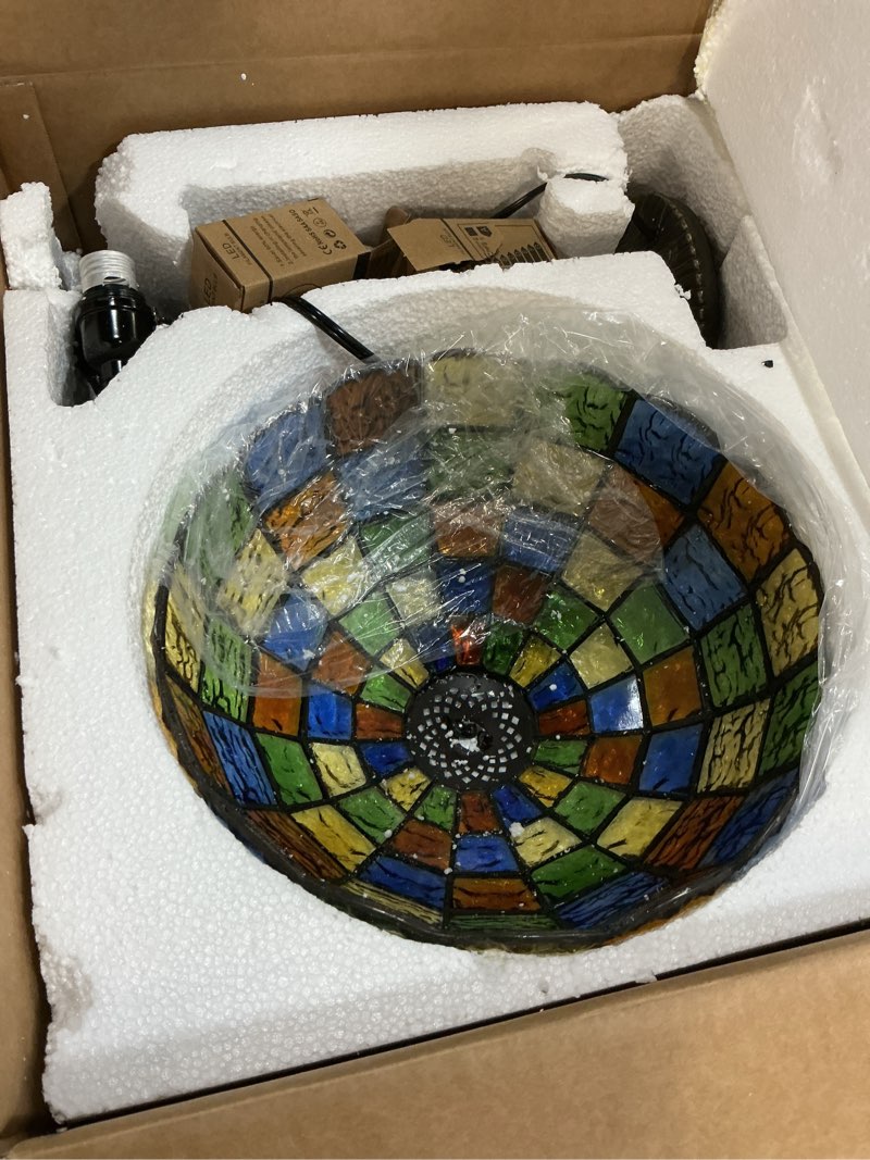 Condition photo showing Good Condition for Tiffany Lamp Crystal Square Style,Stained Glass Table Lamp 12" Vintage Living Room Office Bedroom Bedside Reading Lamp,Handmade Tiffany Desk Light -Decorate Gift (2 LED Bulb Included)