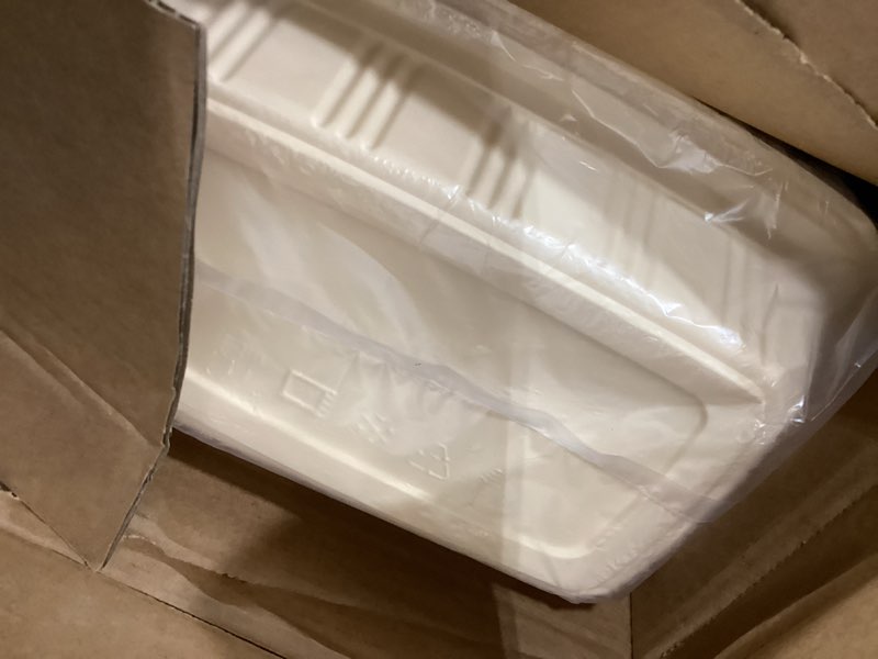 Condition photo showing Good Condition for 100 piece (50 pack) meal prep containers with lids, 28 oz cornstarch food storage containers plant-based lunch box for salad,bpa free plastic take out containers microwave and freezer safe 28 ounces 1 comp-50 pack