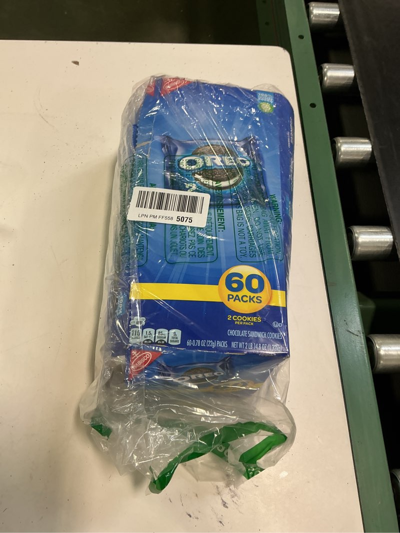 Condition photo showing New/Like New for ( best use by:05. Jul 26)OREO Chocolate Sandwich Cookies, 60 Snack Packs (2 Cookies Per Pack) 0.78 Ounce (Pack of 60)