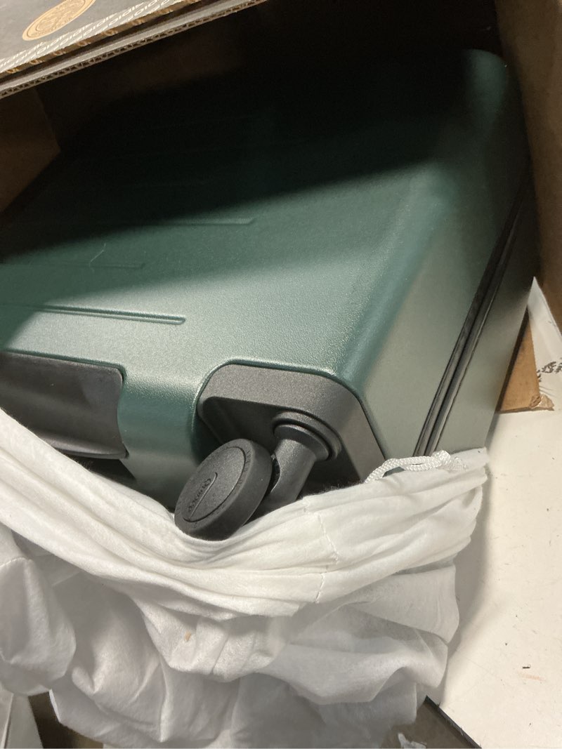 Condition photo showing As Is for Compact Carry-On Suitcase, Dark Green