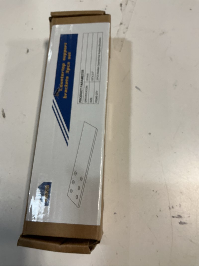 Condition photo showing New/Like New for 10 Inch Countertop Support Bracket, 3 Pack Solid Iron Heavy Duty Hidden Flat Floating Shelf Brackets, Top Mount Knee Wall Support Mantel Bracket Hardware for Wood Granite Quartz Countertop 10Inch I Shape