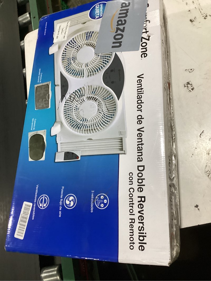 Condition photo showing Good Condition for comfort zone window fan for bedroom, 9 inch 3 speed dual fans with auto-locking expanders, 3 modes (