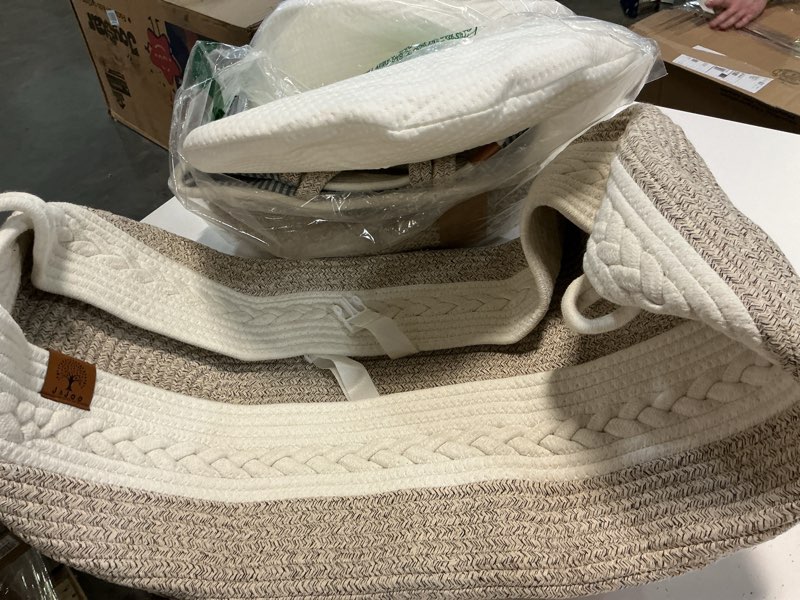Condition photo showing Good Condition for j&joo baby changing basket includes diaper caddy - portable, breathable, changing table topper, changing pad for dresser, cotton rope baby basket, baby mat, gift for baby shower