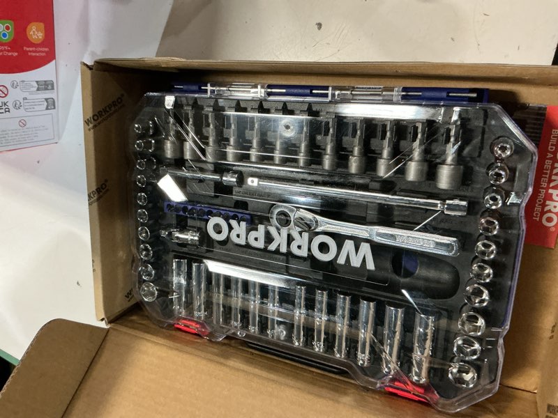 Condition photo showing Good Condition for workpro 70-piece 1/4" drive socket set with quick-release ratchet, metric and sae for auto repairing & household, w003068a