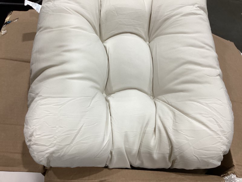 Condition photo showing Good Condition for mtmr outdoor chair cushions set of 2, 19x19 waterproof wicker seat cushions for patio furniture, thick tufted outdoor replacement furniture pad for porch lawn wicker desk dining rocking chair, cream cream 19"x19"