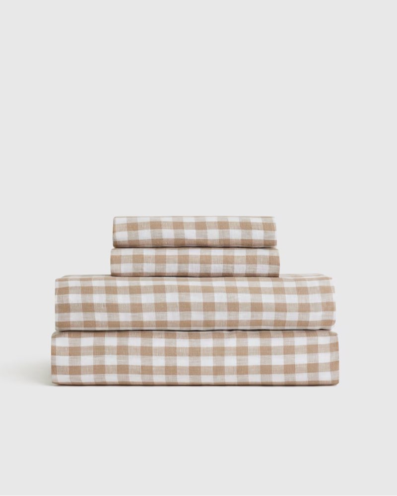 quince european linen sheet set color:cafe gingham size king 