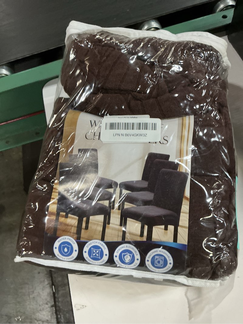 Condition photo showing Good Condition for waterproof dining chair covers set of 6 - 3 layers thick fabric parsons chair slip covers - jacquard kitchen chair covers & stretch protectors dining room, restaurant - removable washable (chocolate) chocolate pack of 6