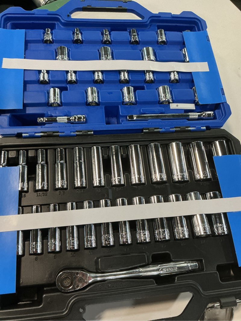 Condition photo showing Good Condition for kobalt 55-piece standard (sae) and metric polished chrome mechanics tool set with hard case