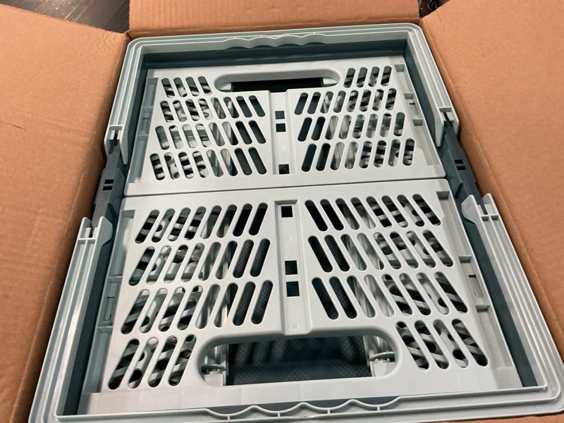 Condition photo showing Good Condition for heavy duty plastic milk crates for storage, 2-pack stackable storage bins for organizing, collapsible shopping basket with handle for groceries, suitable for home office school store, blue
