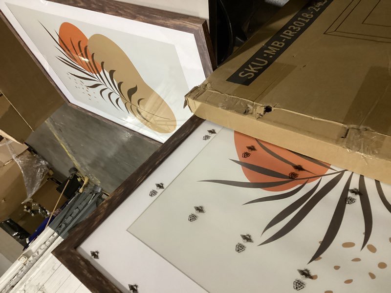 Condition photo showing As Is for 24x36 Poster Frame Set of 2, Rustic Brown Wood Style - Display 20x30 Picture with Mat or 24 x 36 Poster without Mat, Wall Mounting Horizontal and Vertical Rustic Brown 24x36 in