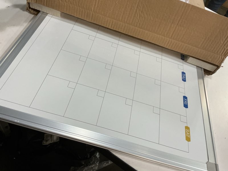 Condition photo showing Good Condition for Dry Erase Calendar Whiteboard for Wall, 24" x 18" Magnetic Monthly White Board Calendar Dry Erase, Wall Hanging Aluminum Frame with Tray for Home, School, Office 24" x 18" Silver Frame Style A