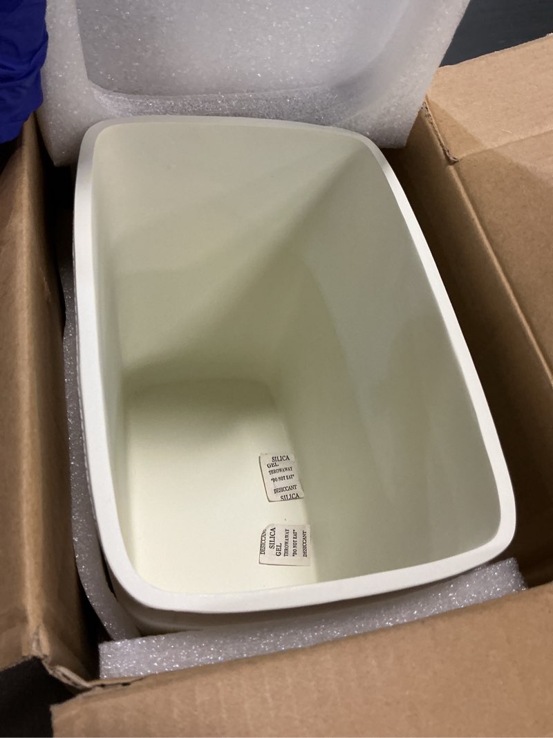 Condition photo showing Good Condition for polytree bathroom trash can 1.8 gallon(7 liter) small kitchen garbage can,decor wastebasket for bedroom office,resin hand-carved leather beige c-beige