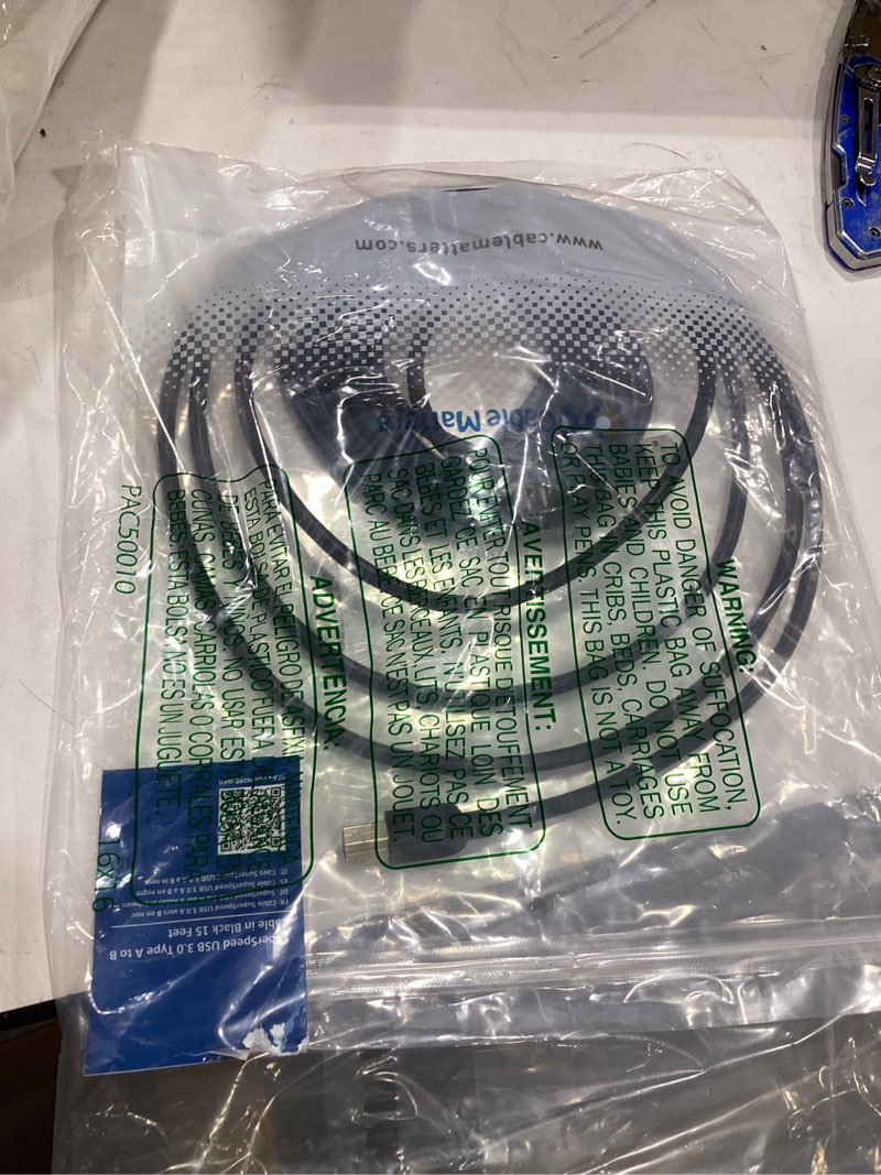 Condition photo showing As Is for cable matters 5gbps long usb 3.0 cable - 15ft, usb a to b cable, usb3 cord with type-b 3.0 connector for hard drive enclosure/built-in hub and more, black 15 feet black 1