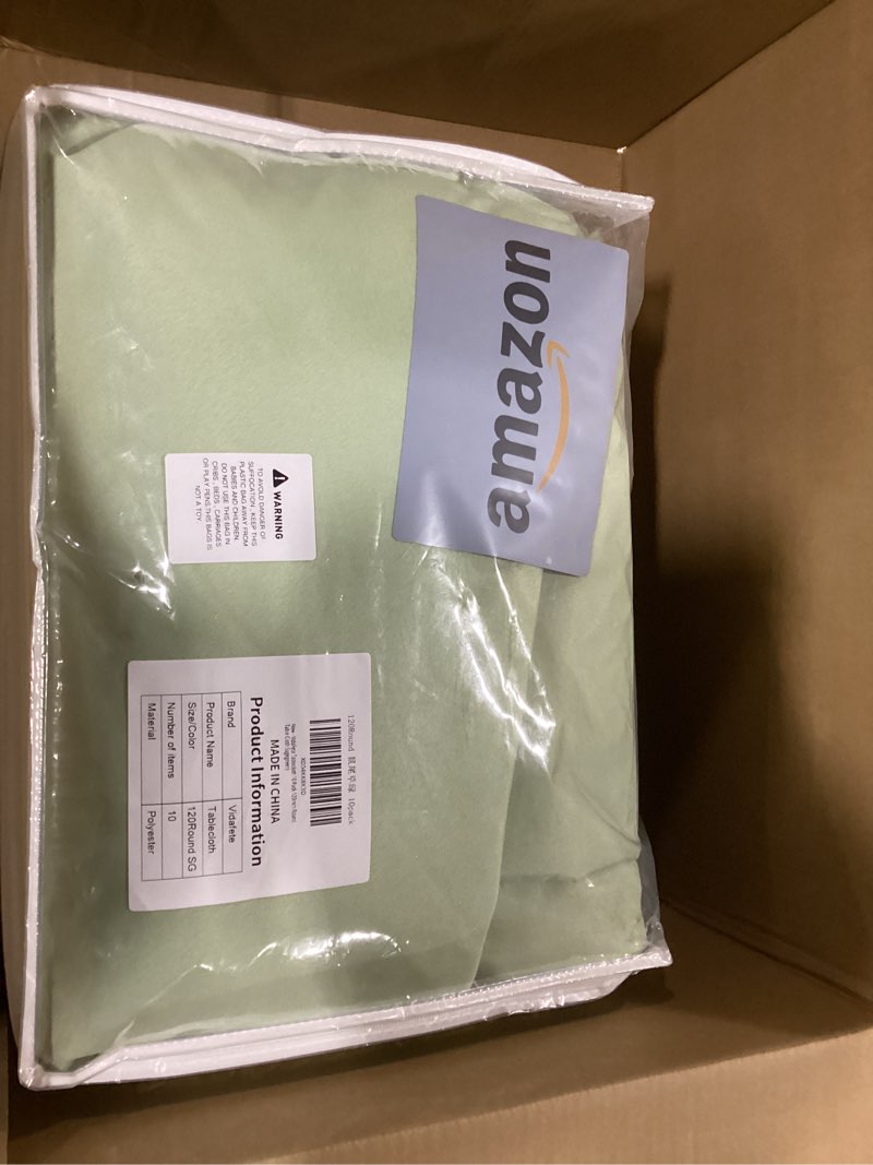 Condition photo showing Good Condition for VidaFete Tablecloth 10 Pack 120inch Round Table Cloth Polyester, Stain Wrinkle Resistant Polyester Dining Table Cover for Kitchen Dinning Party Wedding Round Tabletop Buffet Decoration(Sagegreen) Sagegreen 10 Pack 120Round