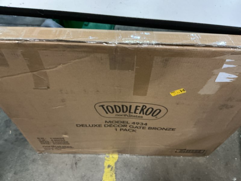 Condition photo showing New/Like New for toddleroo by north states - deluxe décor safety gate: extra wide - adjustable 38.3 to 72 inches w - 30 inches t - matte bronze baby gate 72" wide matte bronze