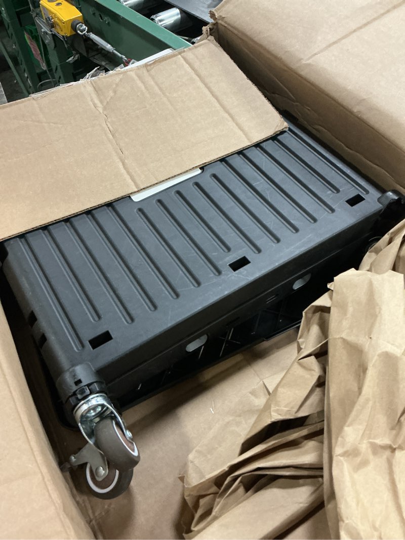 Condition photo showing As Is for folding utility cart portable rolling crate handcart shopping trolley collapsible tool box, with lid, basket on 4 rotate wheels, for grocery, office, luggage, teacher (black)