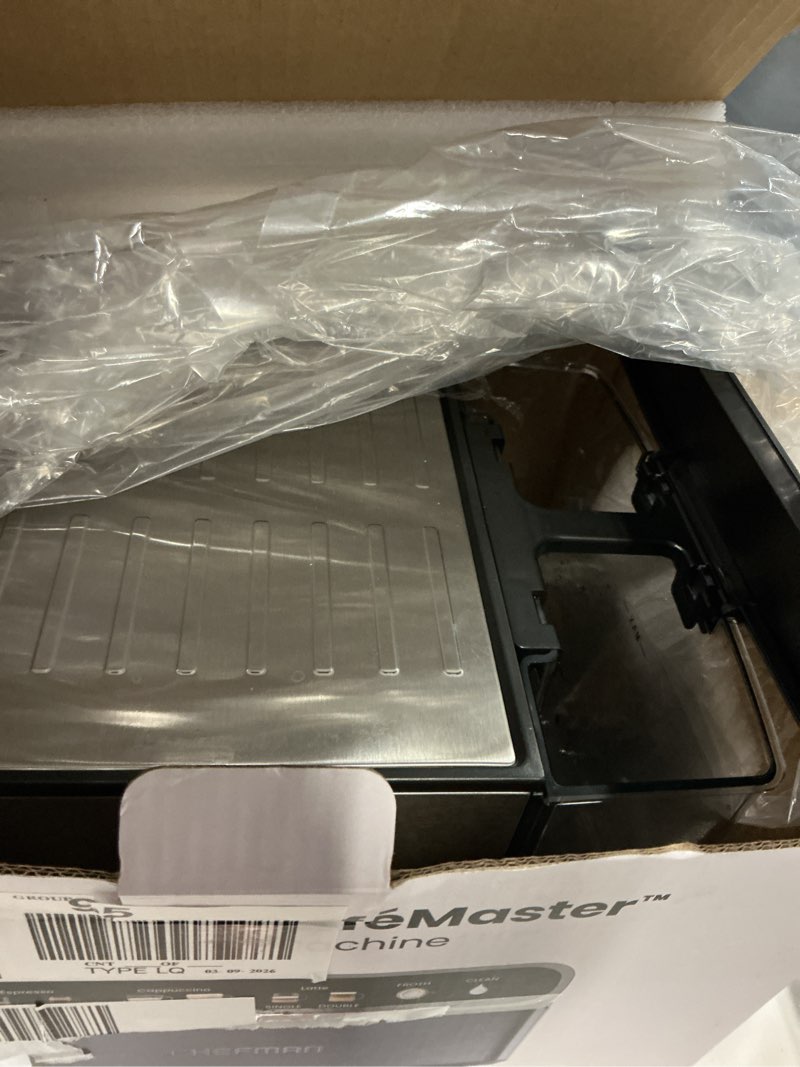Condition photo showing Good Condition for chefman espresso machine w/ milk frother, 15 bar pump, digital display - black stainless steel, new