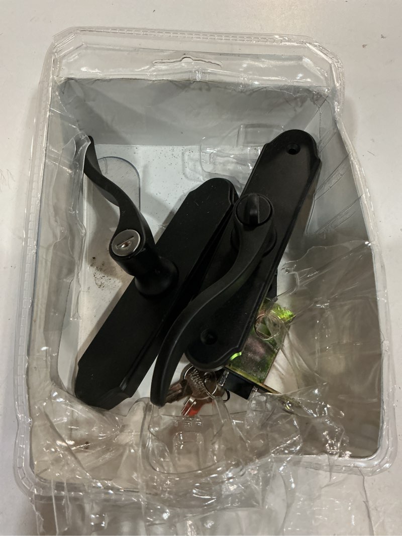 Condition photo showing As Is for wright products serenade mortise keyed lever mount latch with deadbolt fo wood core storm doors, matte black