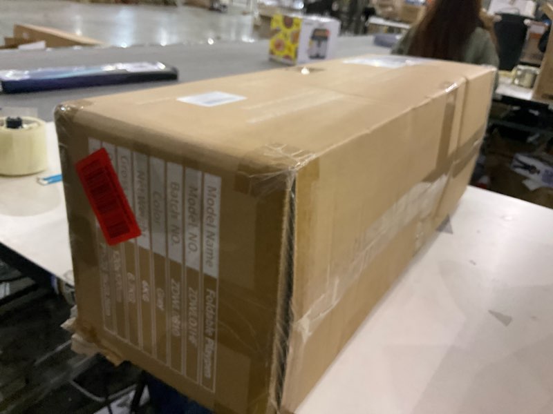 Condition photo showing As Is for OCATO Baby Playpen: Foldable Playpen for Babies and Toddlers Large Play Pen Portable Playpen Fence Indoor Outdoor Kids Safety Area Travel Play Yard with 1 Storage Bags 4 Handlers 50 Balls (50" × 50") Light Grey 50"×50"