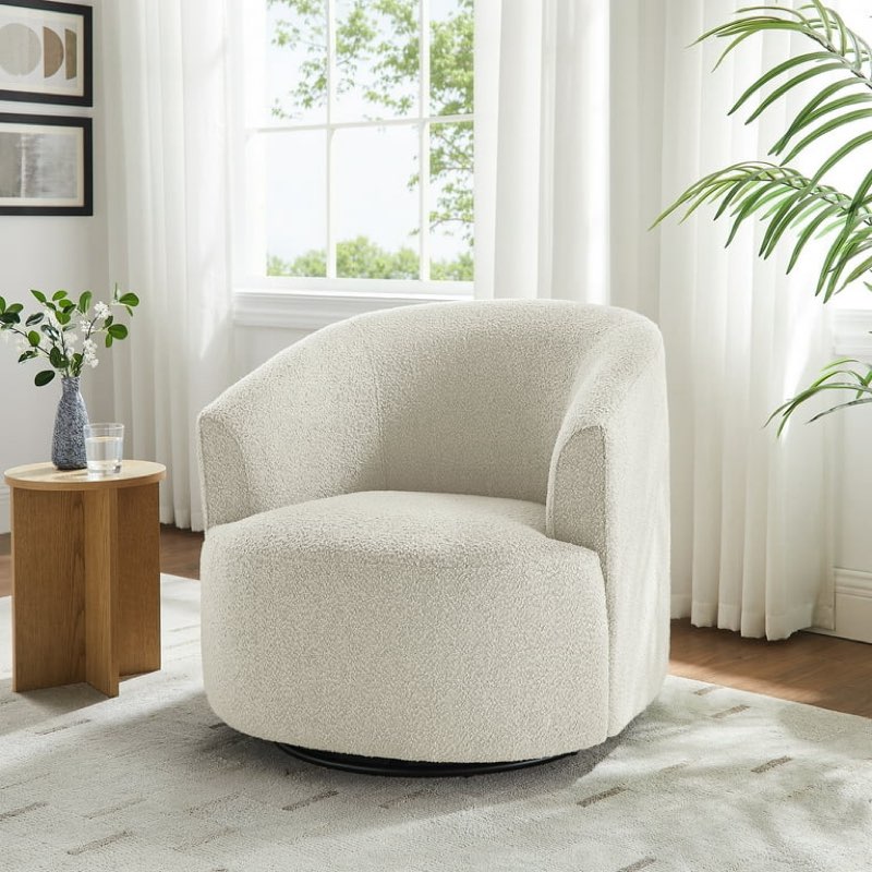 mainstays boucle swivel accent chair, cream
