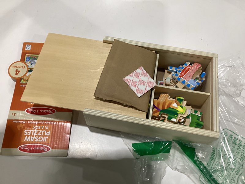 Condition photo showing As Is for melissa & doug 4?in?1 wooden pets jigsaw puzzle set, 48 pieces with storage box, toddler puzzle toy for kids ages 3+ - fsc certified