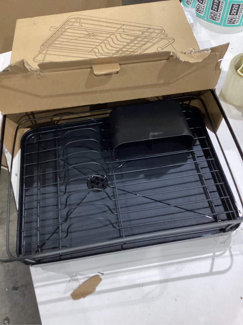 Condition photo showing Good Condition for kitsure dish drying rack for kitchen counter, stainless steel sink organization and storage essentials with cutlery holder, home and appartment decor, 12''w x 15.5''l, black black 12''w x 15.5''l