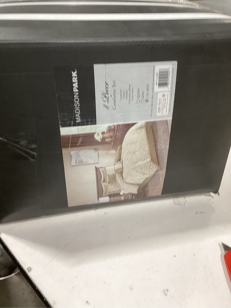 Condition photo showing New/Like New for Madison Park Odette Cozy Comforter Set Jacquard Damask Medallion Design - Modern All Season, Down Alternative Bedding, Shams, Decorative Pillows, Cal King(104 in x 92 in), Tan 8 Piece Tan/Ivory Cal King (104 in x 92 in)