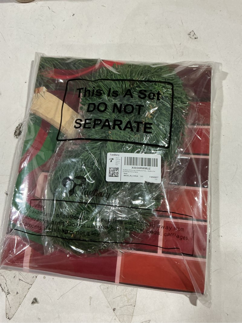 Condition photo showing New/Like New for TaoBary Christmas Cardboard Fireplace 35.4 x 38.6 Inch Red Brick Bulletin Board Decoration Christmas Holiday Hearth Bulletin Board with 16.4 ft PVC Artificial Garland for Christmas Home Decor