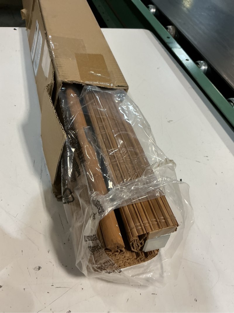 Condition photo showing Good Condition for lazblinds cordless bamboo roman shades, privacy blinds for interior windows, room darkening roll up bamboo blinds for home & patio, 31.5" w x 64" h, highfield teak