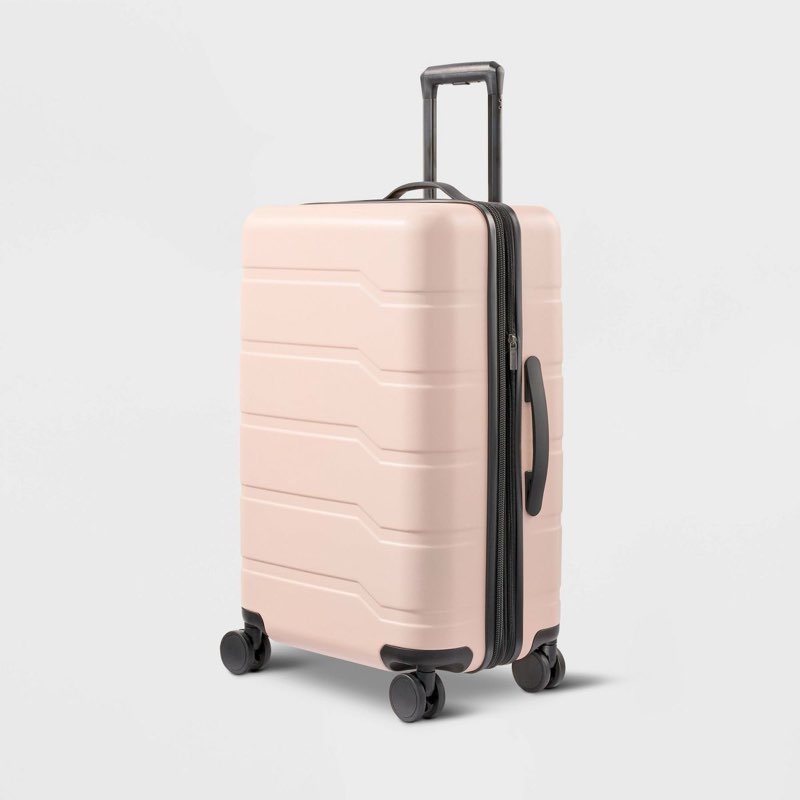 hardside medium checked spinner wheels suitcase pink - open story