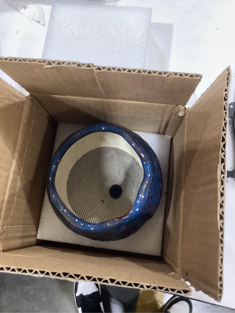 Condition photo showing Good Condition for Ceramic Pots for Plants - 4 inch Plant Pots for Indoor Outdoor, Small Planter with Drainage Hole, Unique Flower Pot, Decorative Modern Round Planter, Office Decor, Home Gifts, Retro Blue 4.5 Inch Retro Blue
