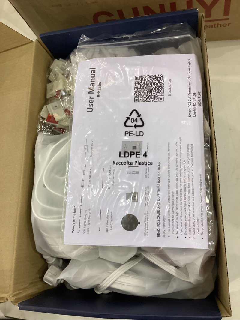 BrizLabs Signature Permanent Outdoor Lights, 100ft 60 LED RGBCW Smart Christmas House Lights, 200+ C