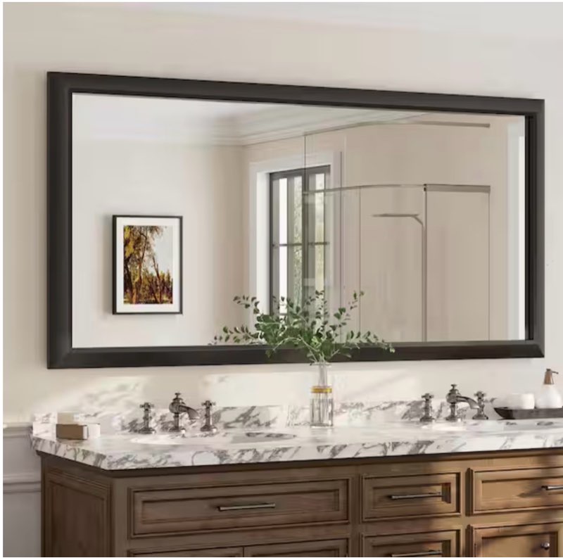 rectangular aluminum alloy framed and tempered glass wall bathroom vanity mirror in matte black 