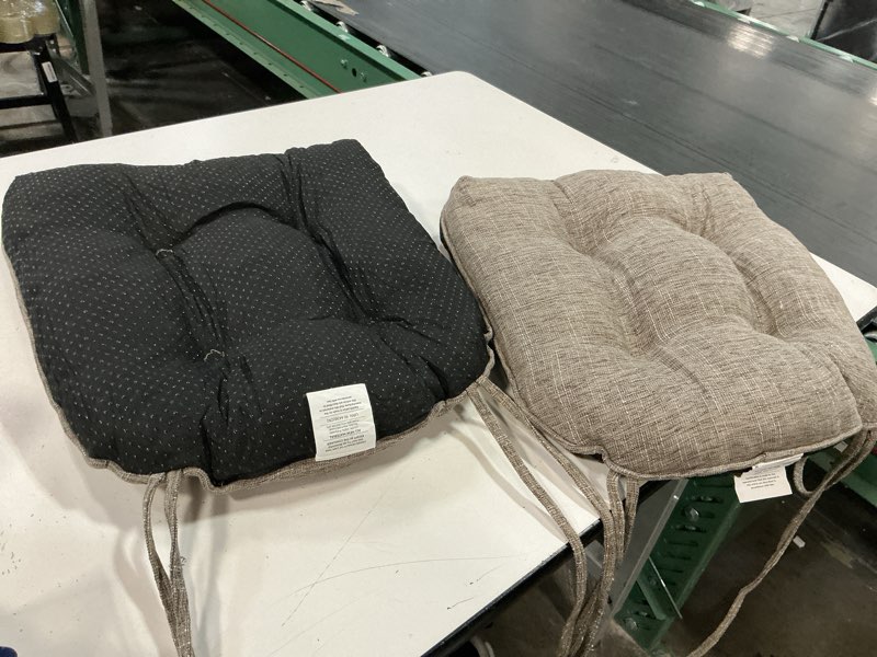 Condition photo showing As Is for Wellsin Chair Cushions for Dining Chairs, Non-Slip Kitchen Chair Pads with Ties, Tufted Shredded Foam Kitchen Chair Cushions Set of 6, 15.5\" X 15.5\", Khaki