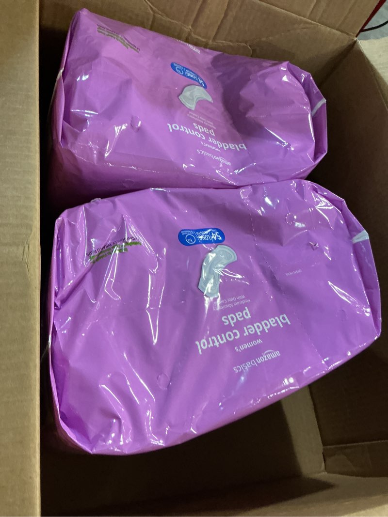 Condition photo showing Good Condition for amazon basics incontinence pads for women long, bladder control, postpartum, moderate absorbency, unscented, 108 count (2 packs of 54) moderate (108 count) 108.0